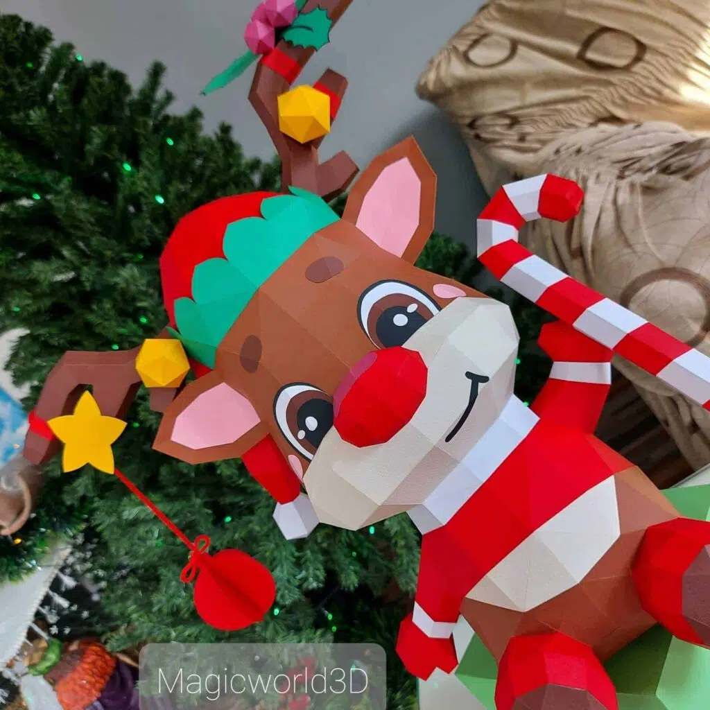 Papercraft of Rudolph the reindeer in 3D origami