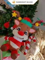 Papercraft of Rudolph the reindeer in 3D origami