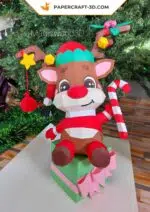 Papercraft de rena Rodolfo em origami 3D