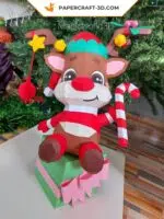Papercraft de rena Rodolfo em origami 3D