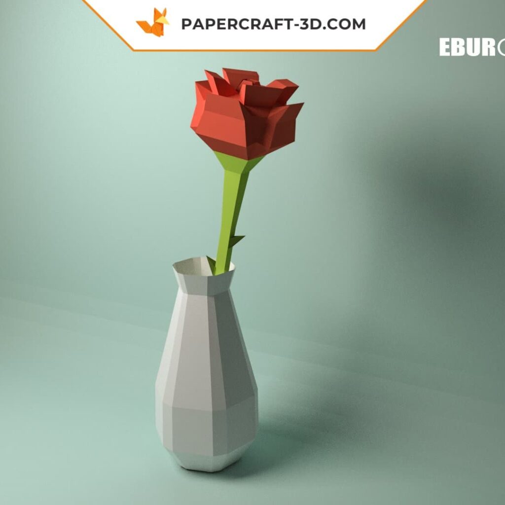 Papercraft de rose et son vase en origami 3D