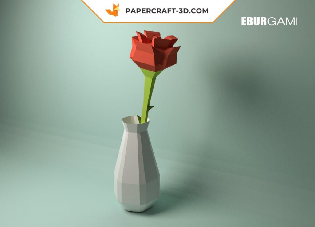 3D Origami Papercraft Rose with Matching Vase