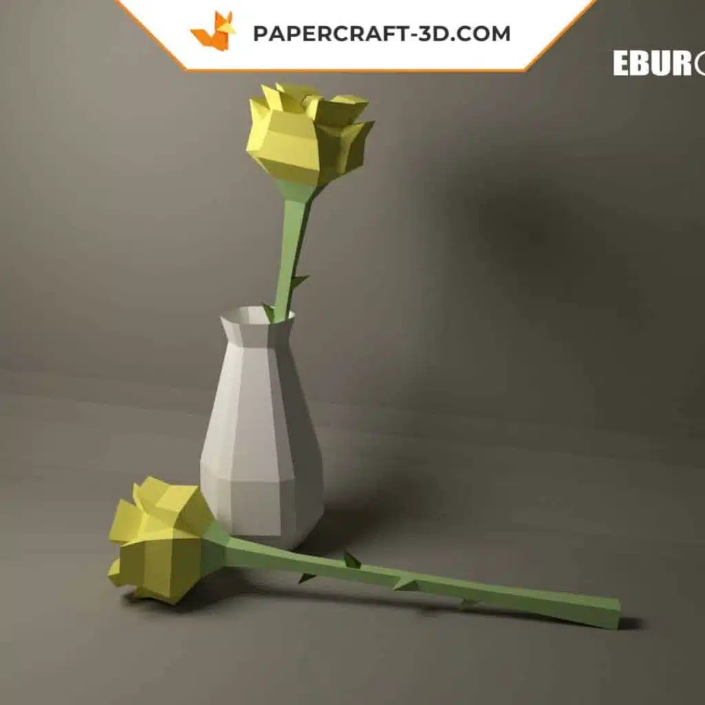 Papercraft de rose et son vase en origami 3D Papercraft de rose et son vase en origami 3D