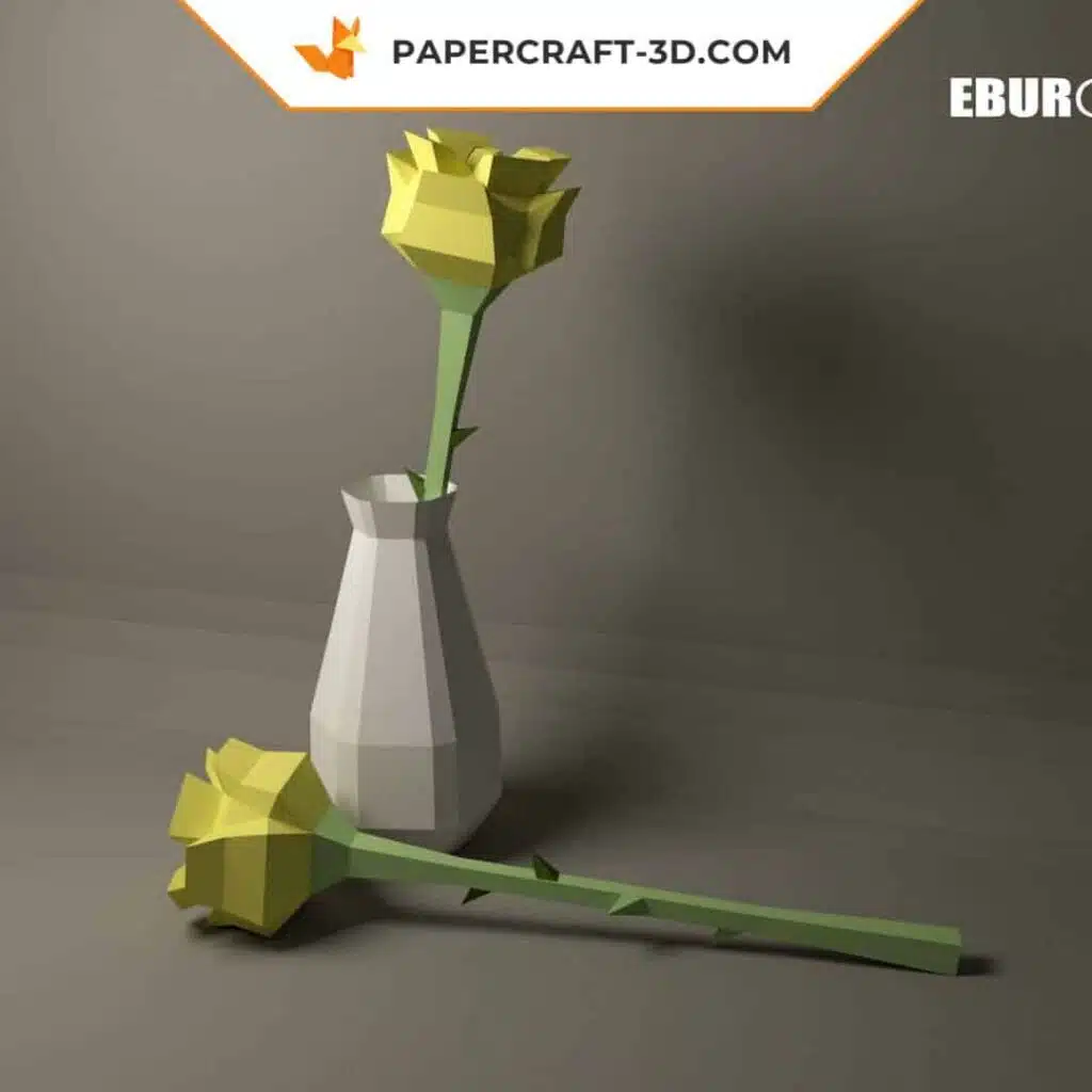 3D Origami Papercraft Rose with Matching Vase
