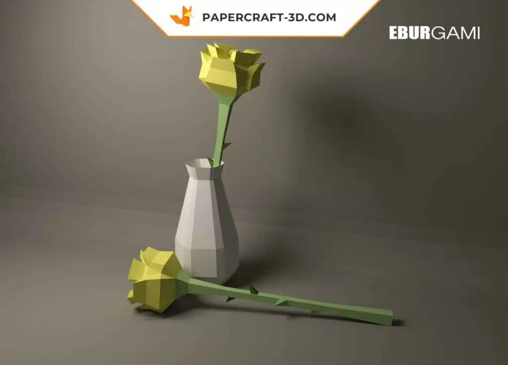 3D Origami Papercraft Rose with Matching Vase