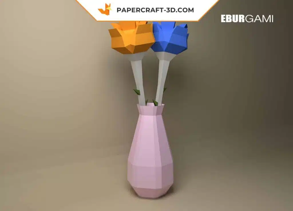 3D Origami Papercraft Rose with Matching Vase