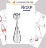Papercraft de rosa e vaso em origami 3D