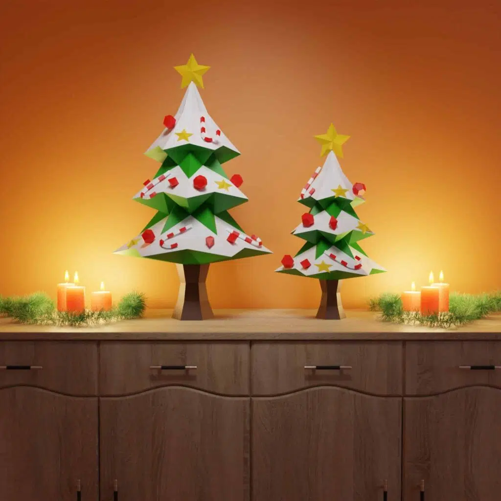 Papercraft sapin de Noël blanc en origami 3D