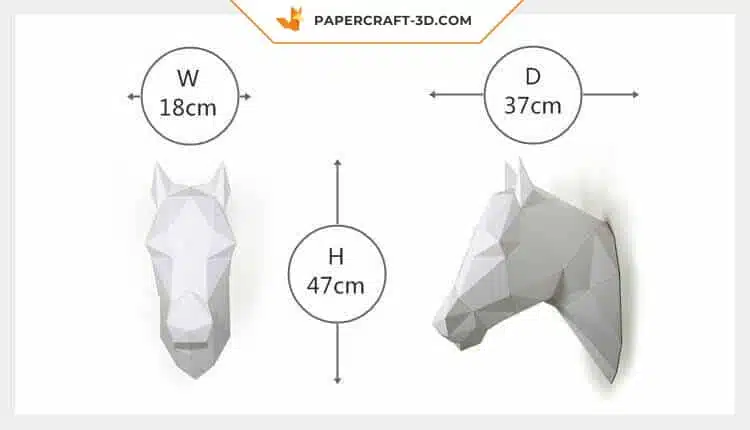 Papercraft sculpture de cheval en papier 3D à imprimer, weergave 4