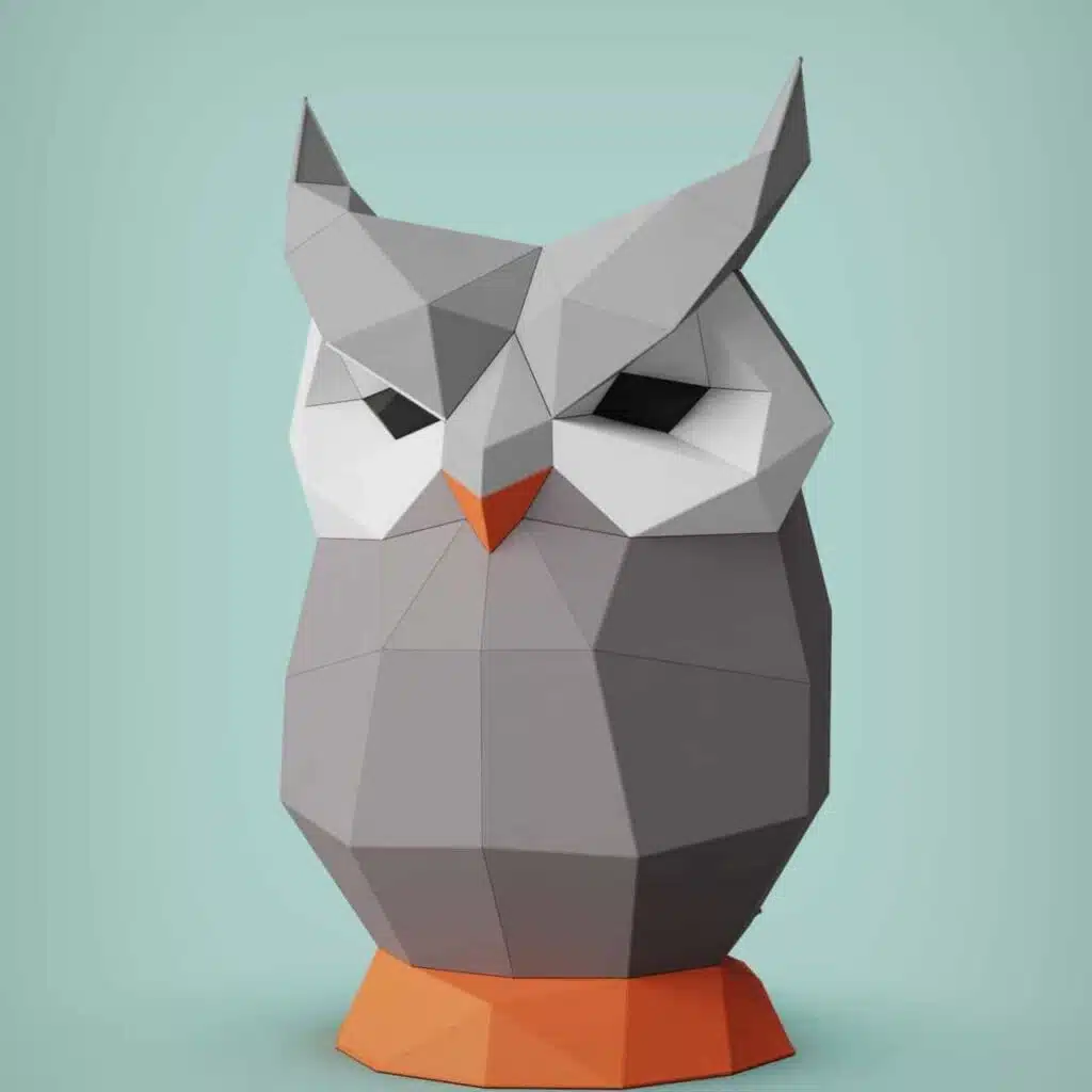 Papercraft di gufo grigio in origami 3D