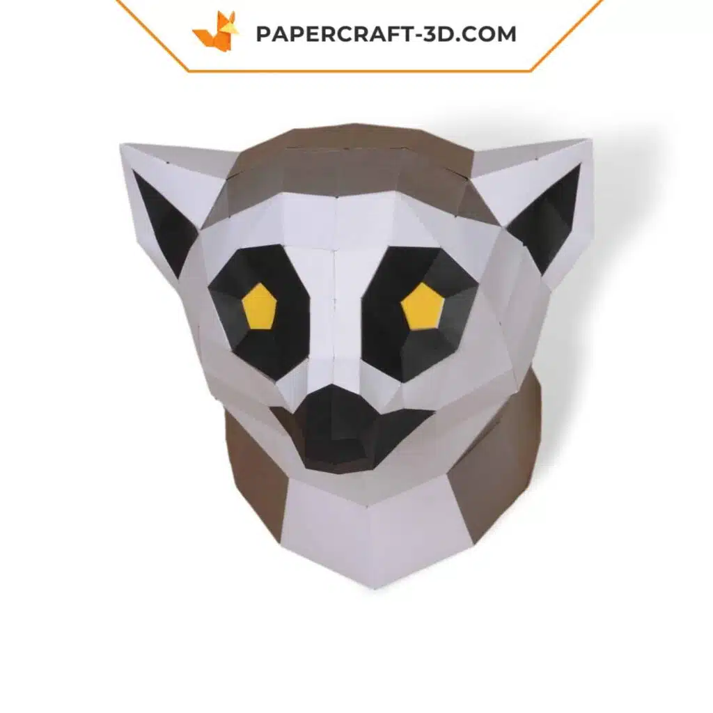 Papercraft sculpture de lémur en papier 3D, modèle PDF imprimable, weergave 2