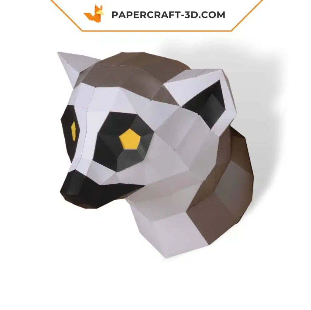Papercraft sculpture de lémur en papier 3D, modèle PDF imprimable, weergave 3