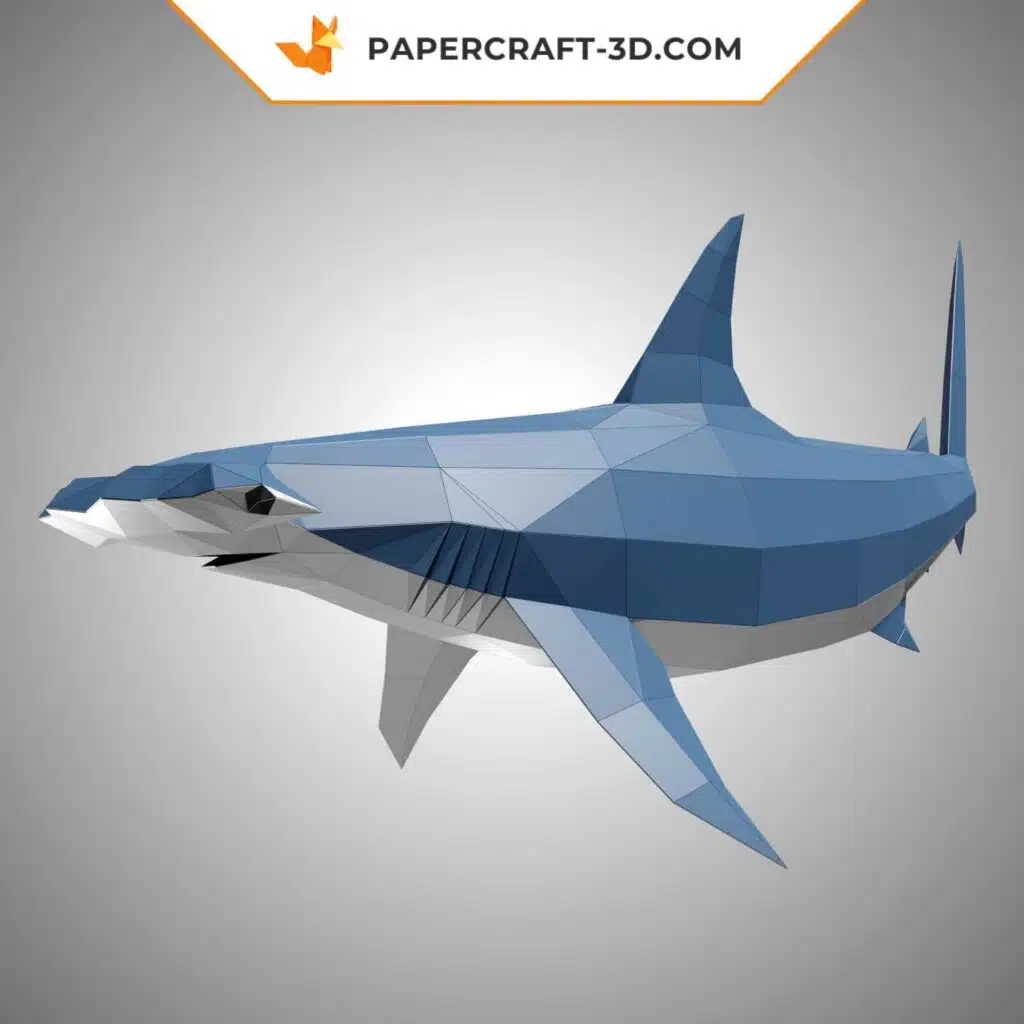White and blue hammerhead shark 3D origami papercraft