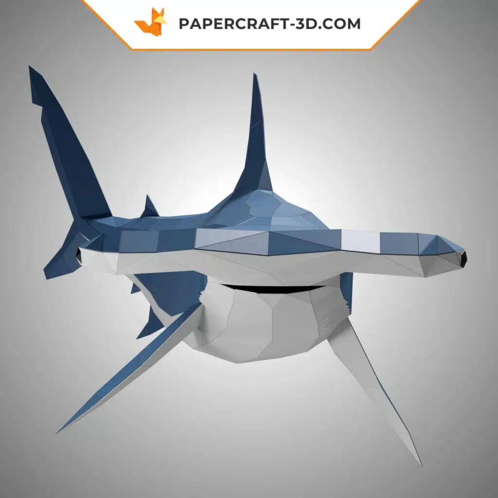 White and blue hammerhead shark 3D origami papercraft