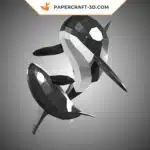 Papercraft sculpture en papier 3D d&rsquo;une famille d&rsquo;orques, vue 2