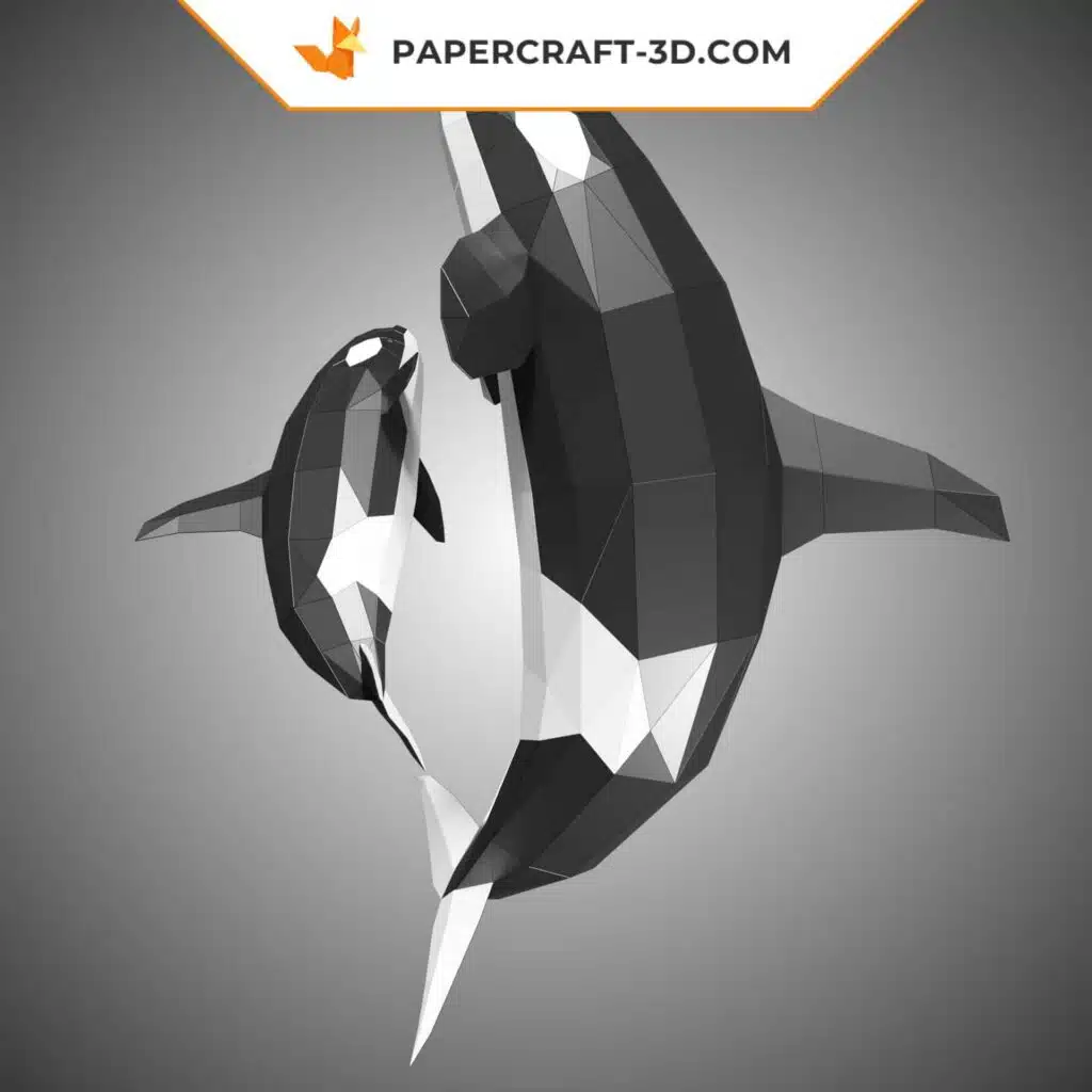 Papercraft Orca-Familie in 3D-Origami