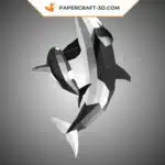 Papercraft sculpture en papier 3D d&rsquo;une famille d&rsquo;orques, vue 3
