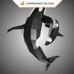 Papercraft sculpture en papier 3D d&rsquo;une famille d&rsquo;orques, vue 4