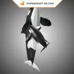 Papercraft sculpture en papier 3D d&rsquo;une famille d&rsquo;orques, vue 5