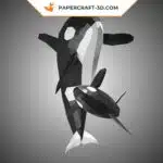 Papercraft sculpture en papier 3D d&rsquo;une famille d&rsquo;orques, vue 6