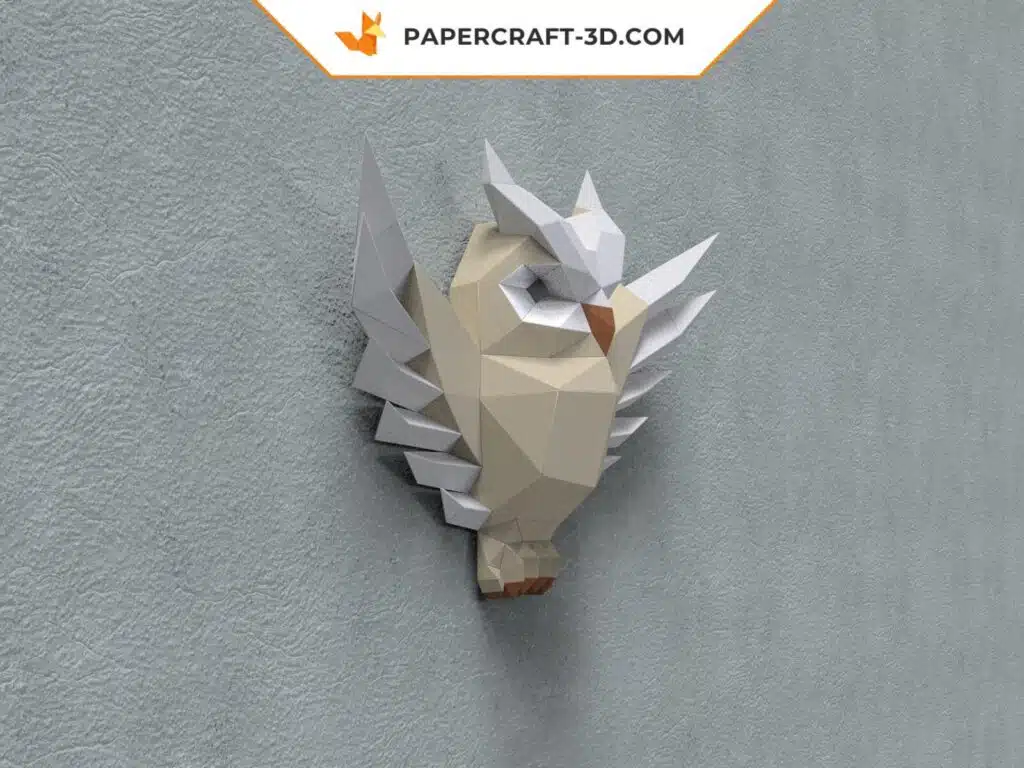 Papercraft sculpture en relief d&rsquo;une chouette en origami papier 3D, weergave 2