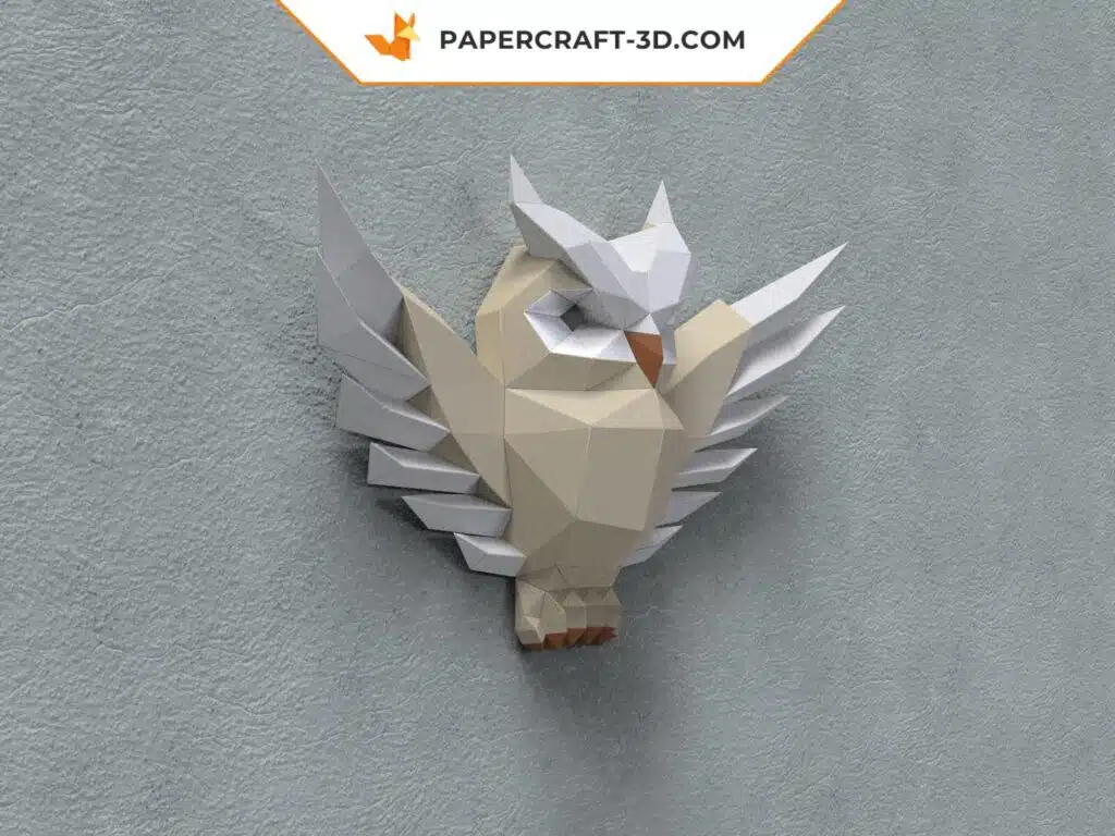 Papercraft sculpture en relief d&rsquo;une chouette en origami papier 3D, weergave 3