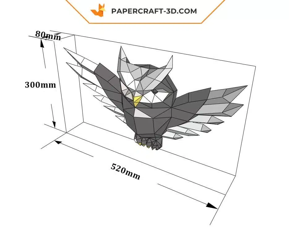 Papercraft sculpture en relief d&rsquo;une chouette en origami papier 3D, weergave 8