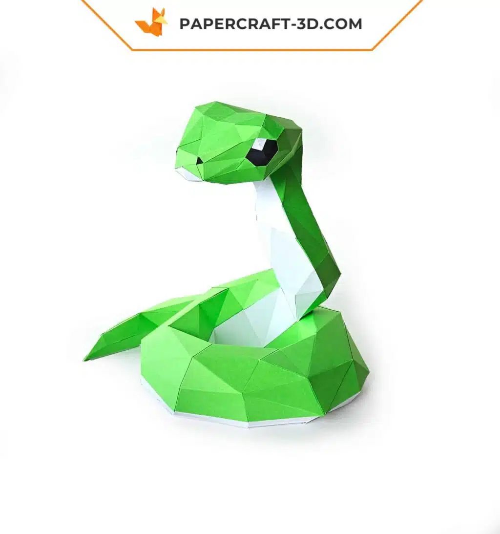 Papercraft cobra 3D em origami, vista 3