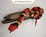 Scarlet king snake papercraft on its branch, view 2