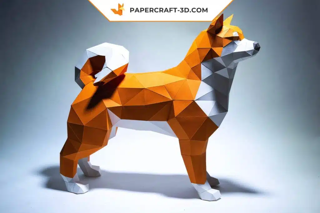 Papercraft Shiba Inu em origami 3D