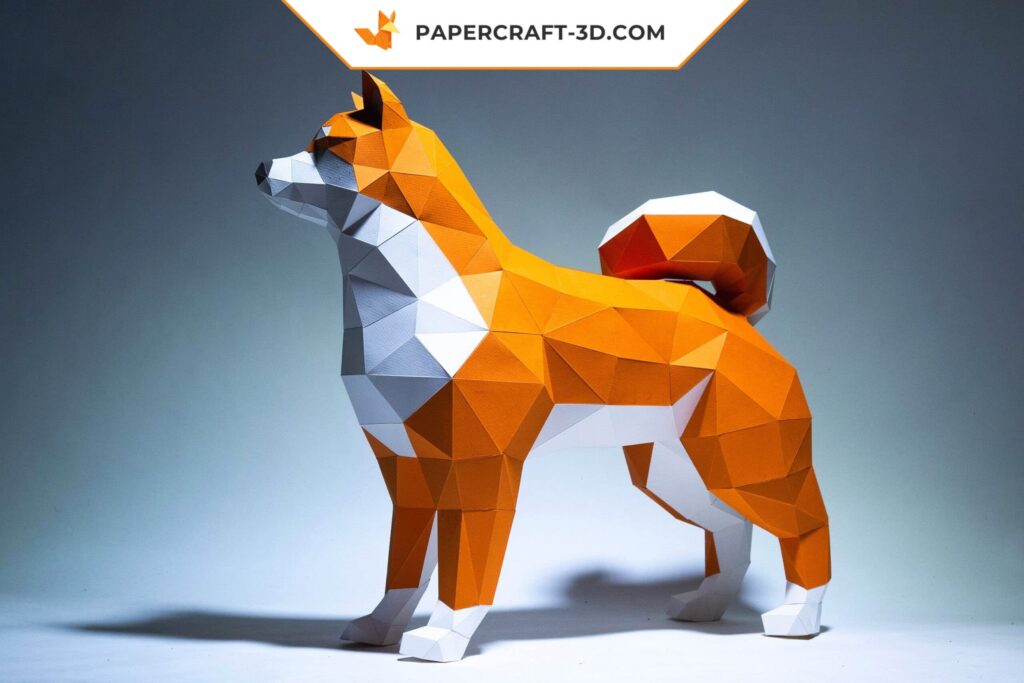 Papercraft Shiba Inu em origami 3D