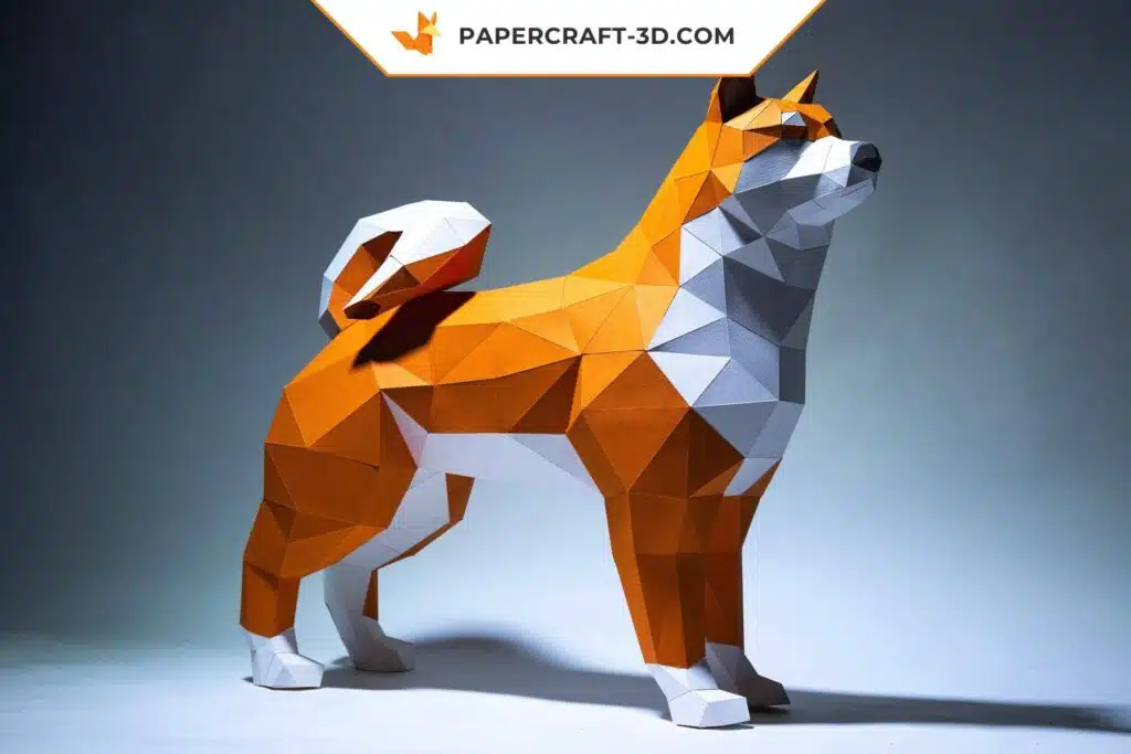 Papercraft Shiba Inu em origami 3D
