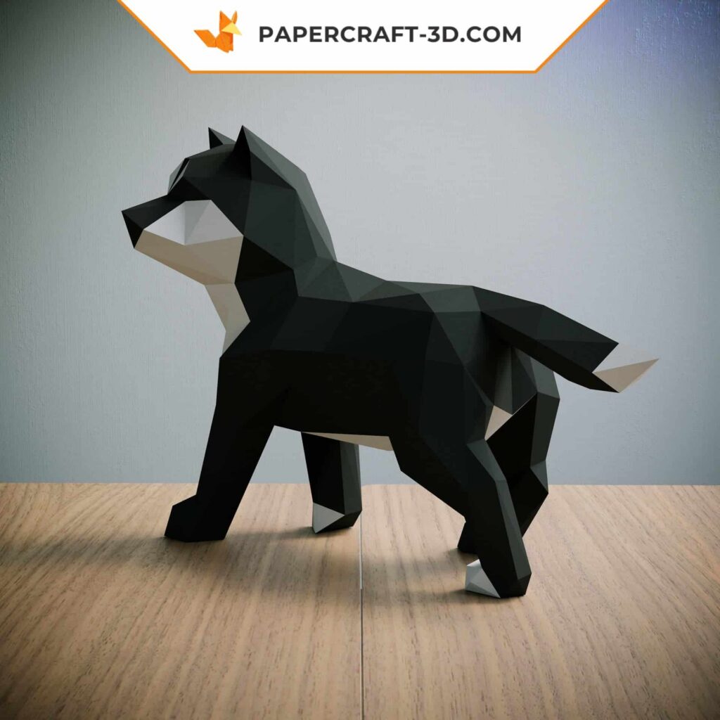 Papercraft Shiba Inu nero minimalista in origami 3D