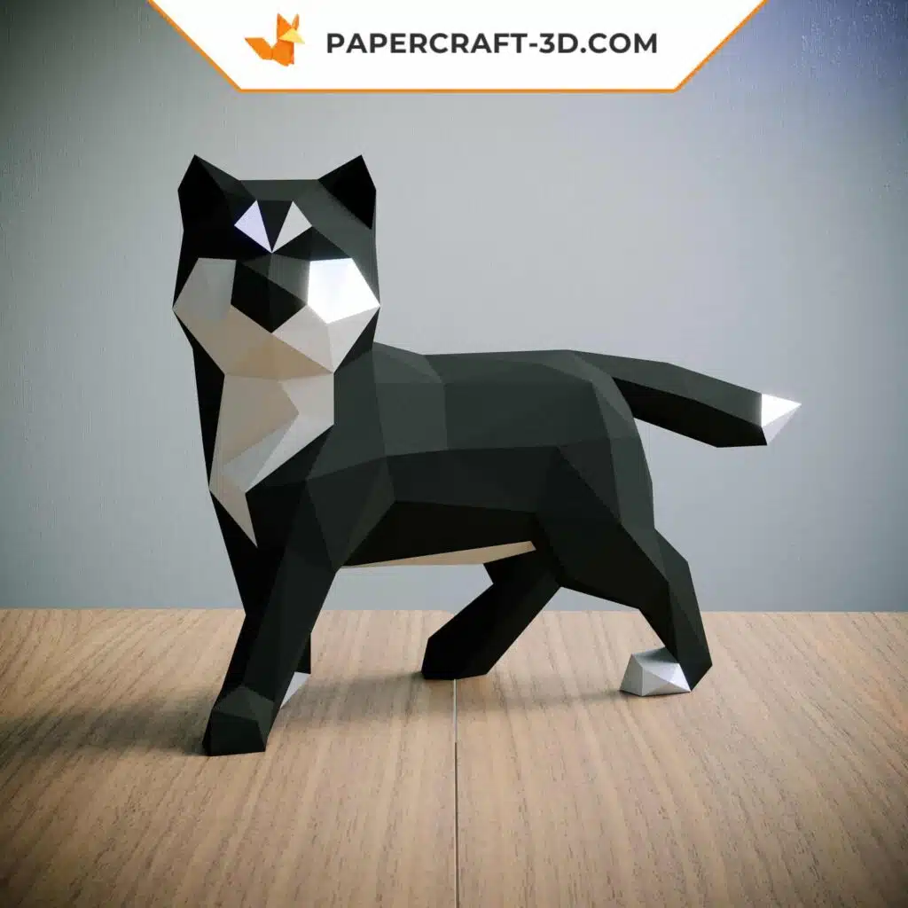 Simplistischer schwarzer Shiba Inu als 3D-Origami-Papercraft