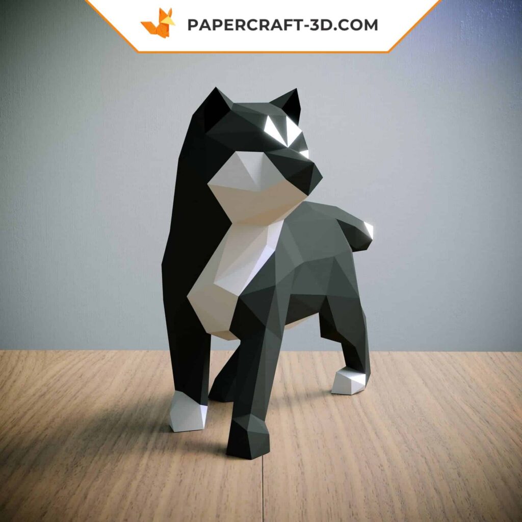 Papercraft Shiba Inu nero minimalista in origami 3D