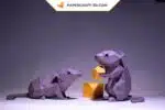 3D-Origami-Papercraft mauvefarbene Mäuse mit Käse, Ansicht 2