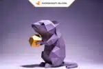 3D-Origami-Papercraft mauvefarbene Mäuse mit Käse, Ansicht 3