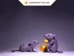 3D-Origami-Papercraft mauvefarbene Mäuse mit Käse
