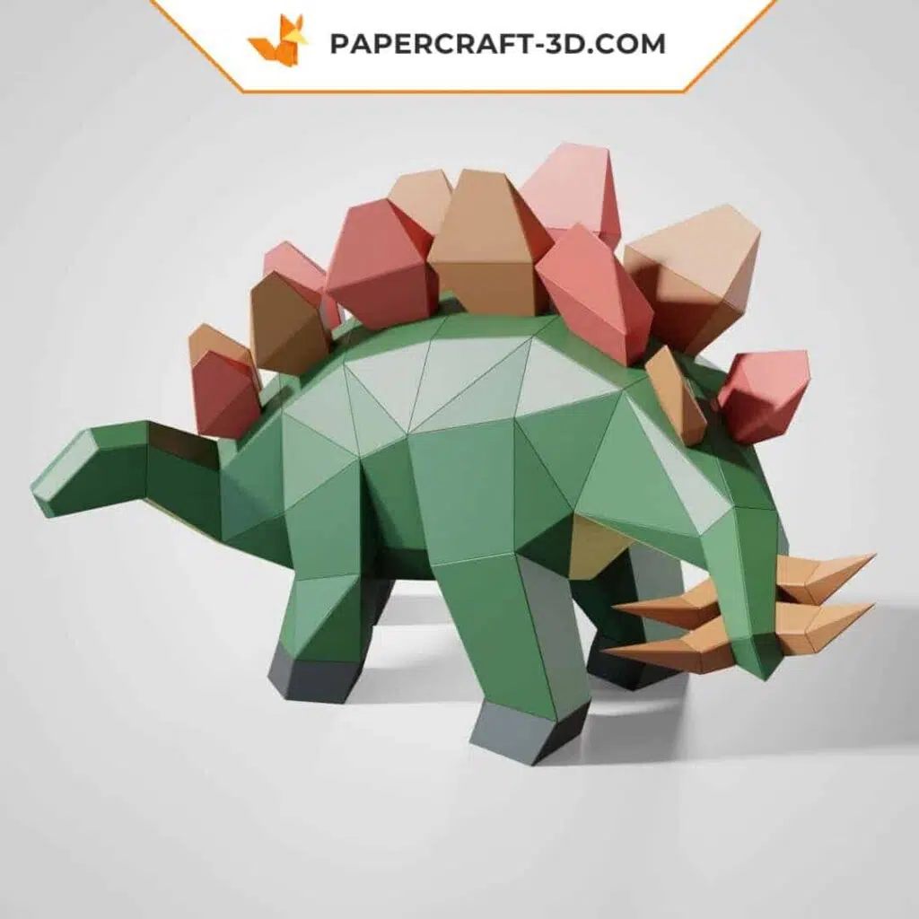 Papercraft de Stegosaurus fofo em origami 3D
