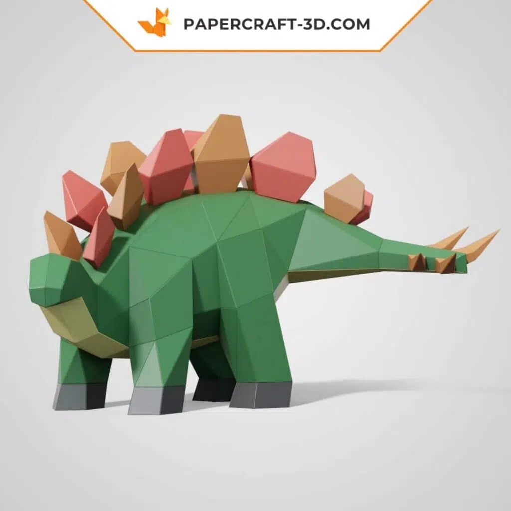 Papercraft de Stegosaurus fofo em origami 3D