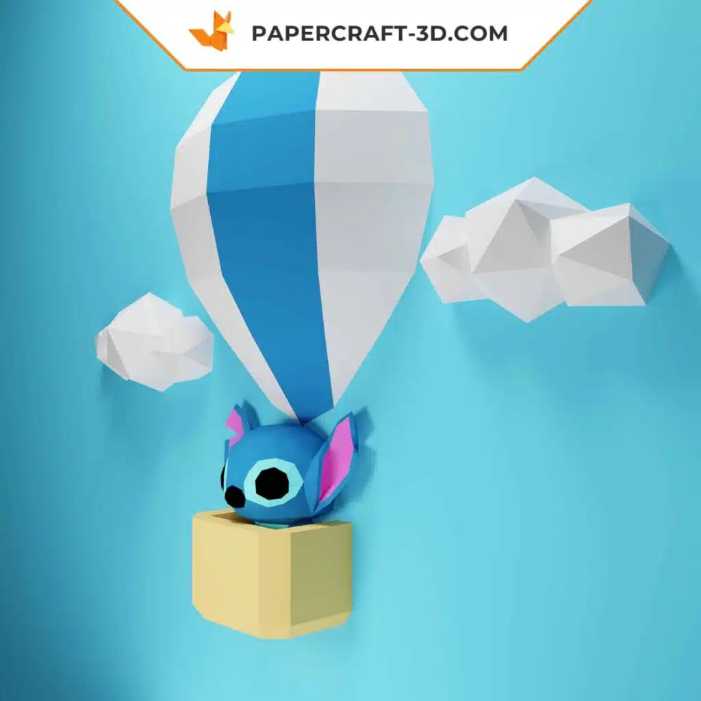 Papercraft Stitch en montgolfière origami