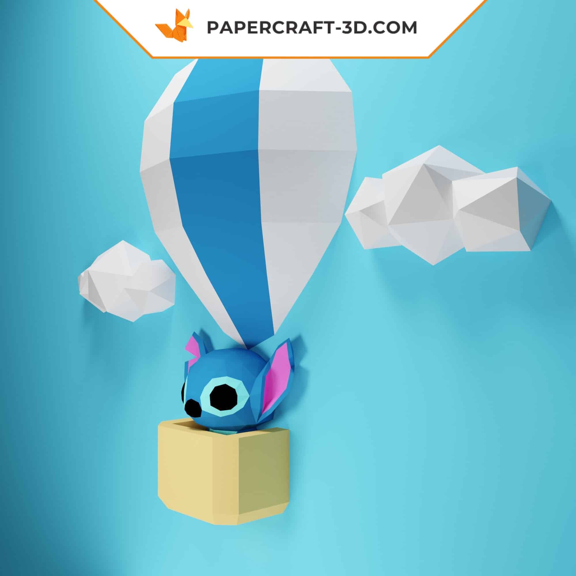 Papercraft Stitch en montgolfière origami