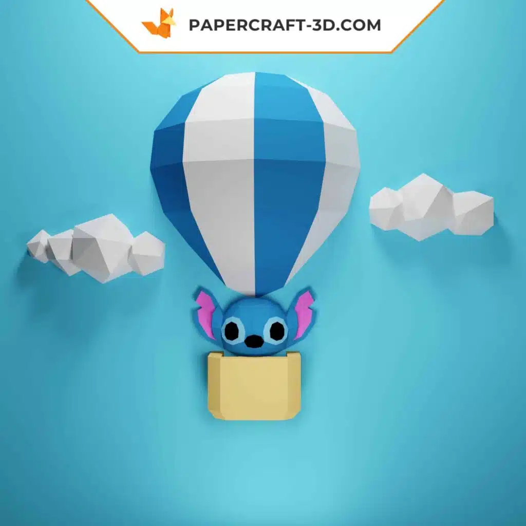 Papercraft Stitch im Heißluftballon Origami