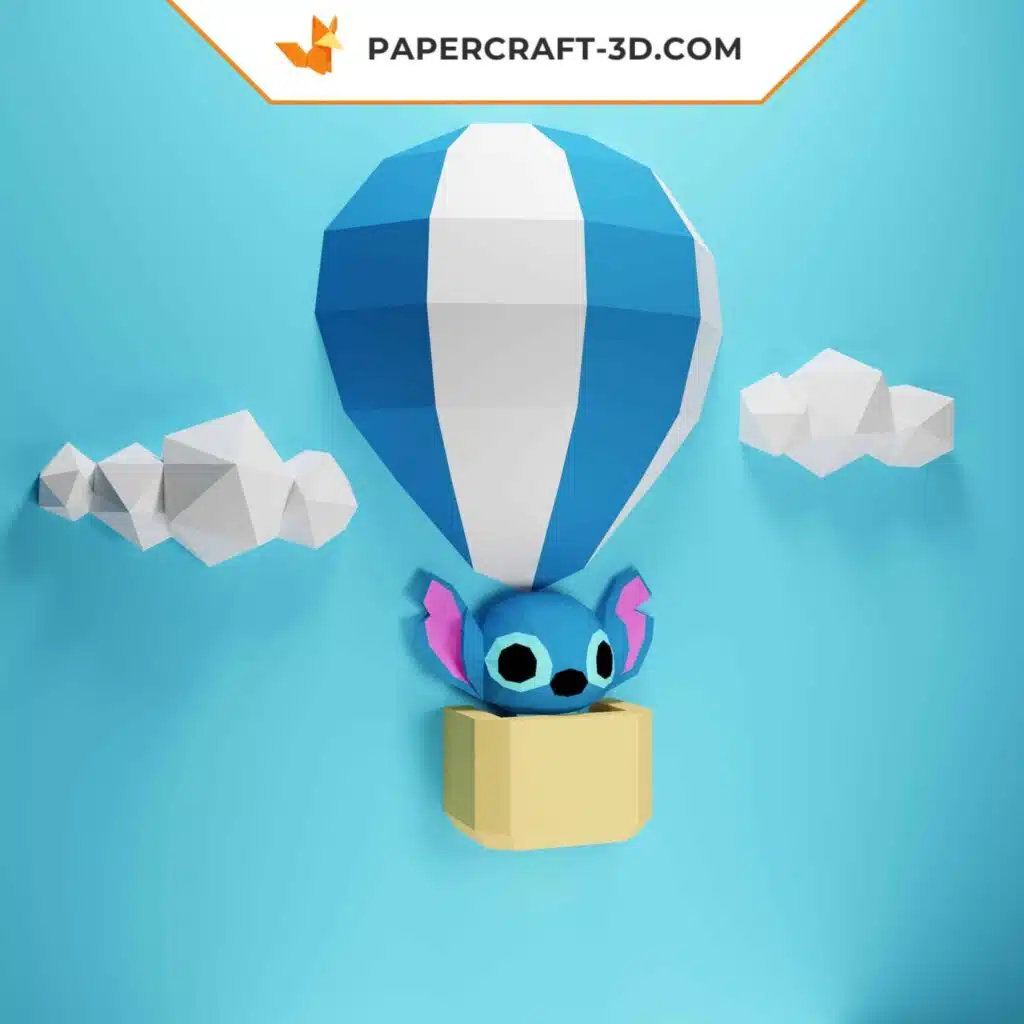 Papercraft Stitch en montgolfière origami