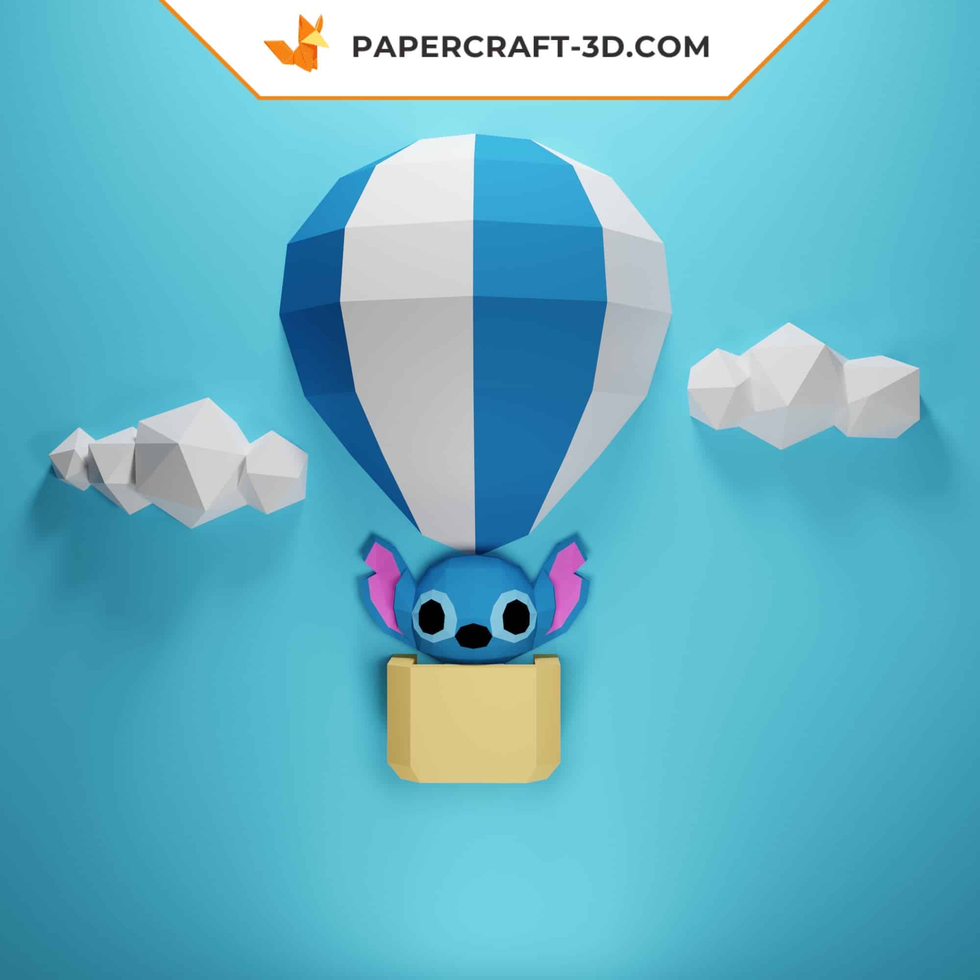 Papercraft Stitch in hot air balloon origami