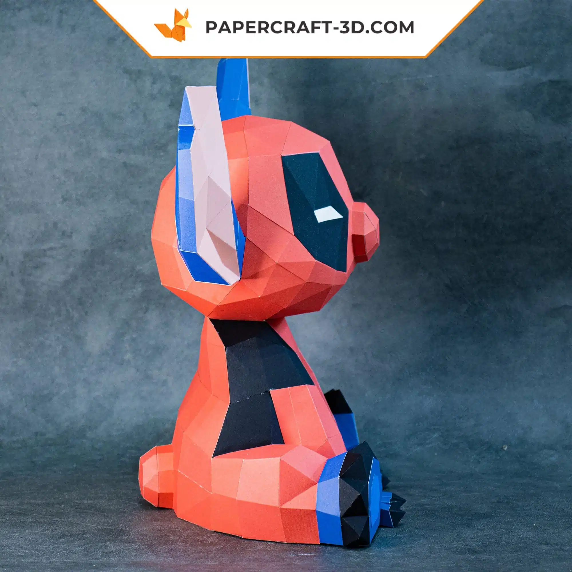 Papercraft de Stitch Deadpool em origami 3D, vista traseira