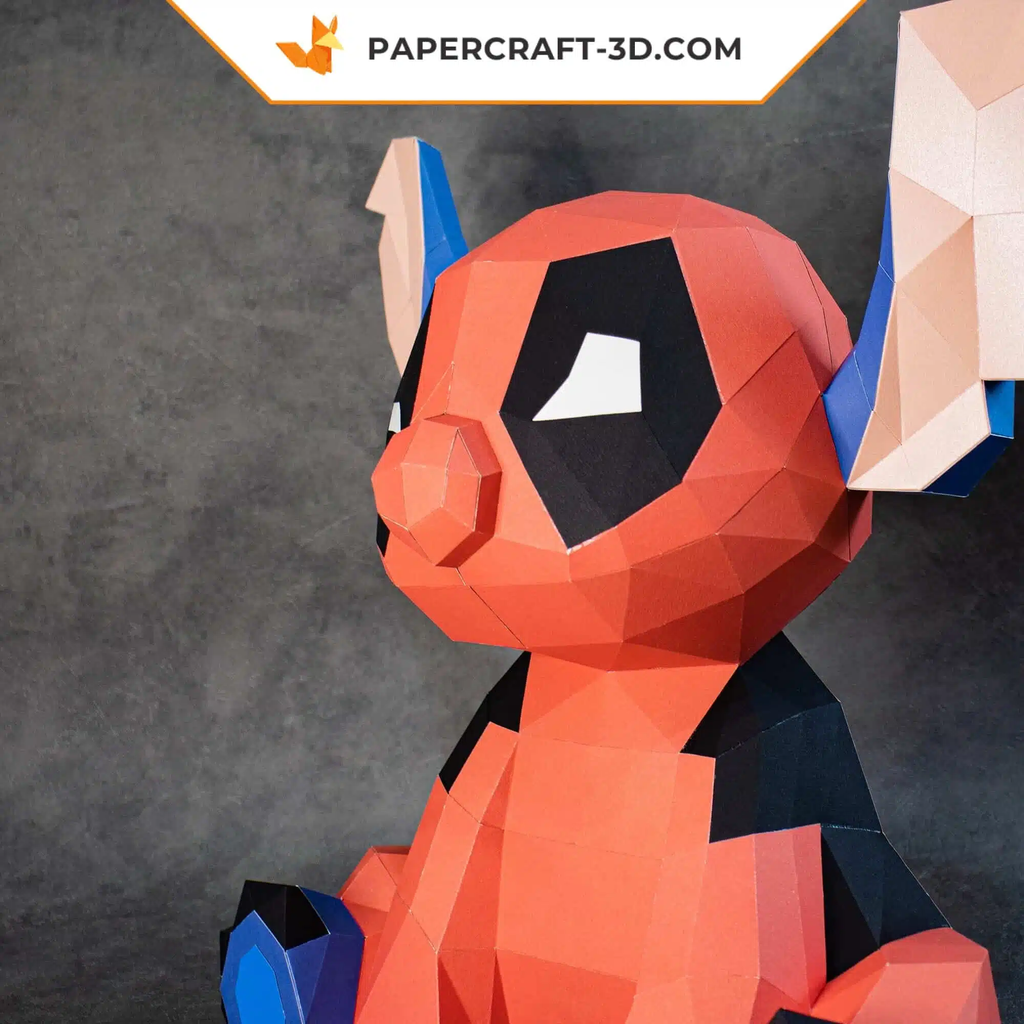 Papercraft de Stitch Deadpool em origami 3D, montado