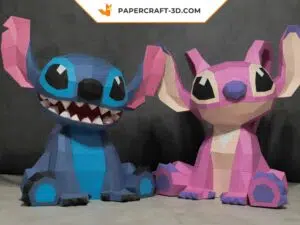 Papercraft Stitch en Angel origami papier 3D DIY lage polygoon