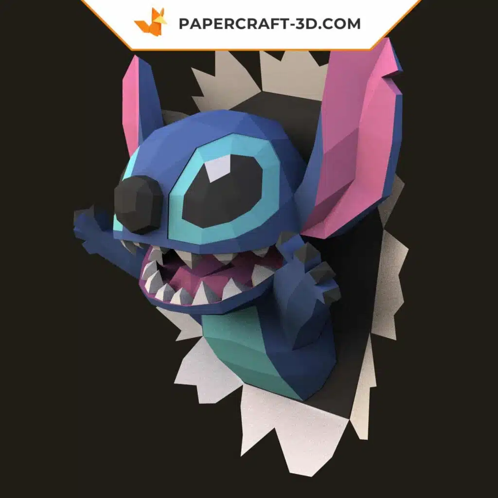 Papercraft Stitch mural en origami papier 3D DIY Pepakura, weergave 2