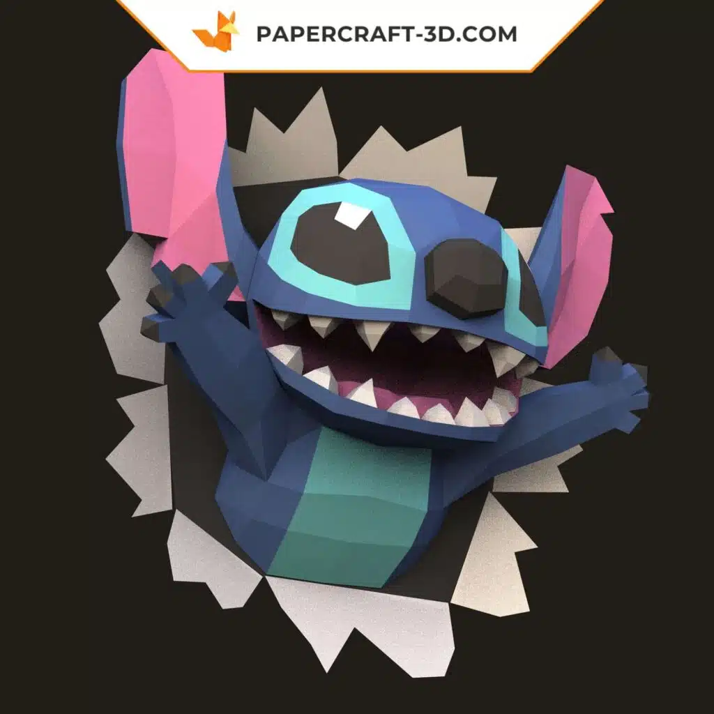 3D-Origami-Papercraft Stitch als Wanddekoration